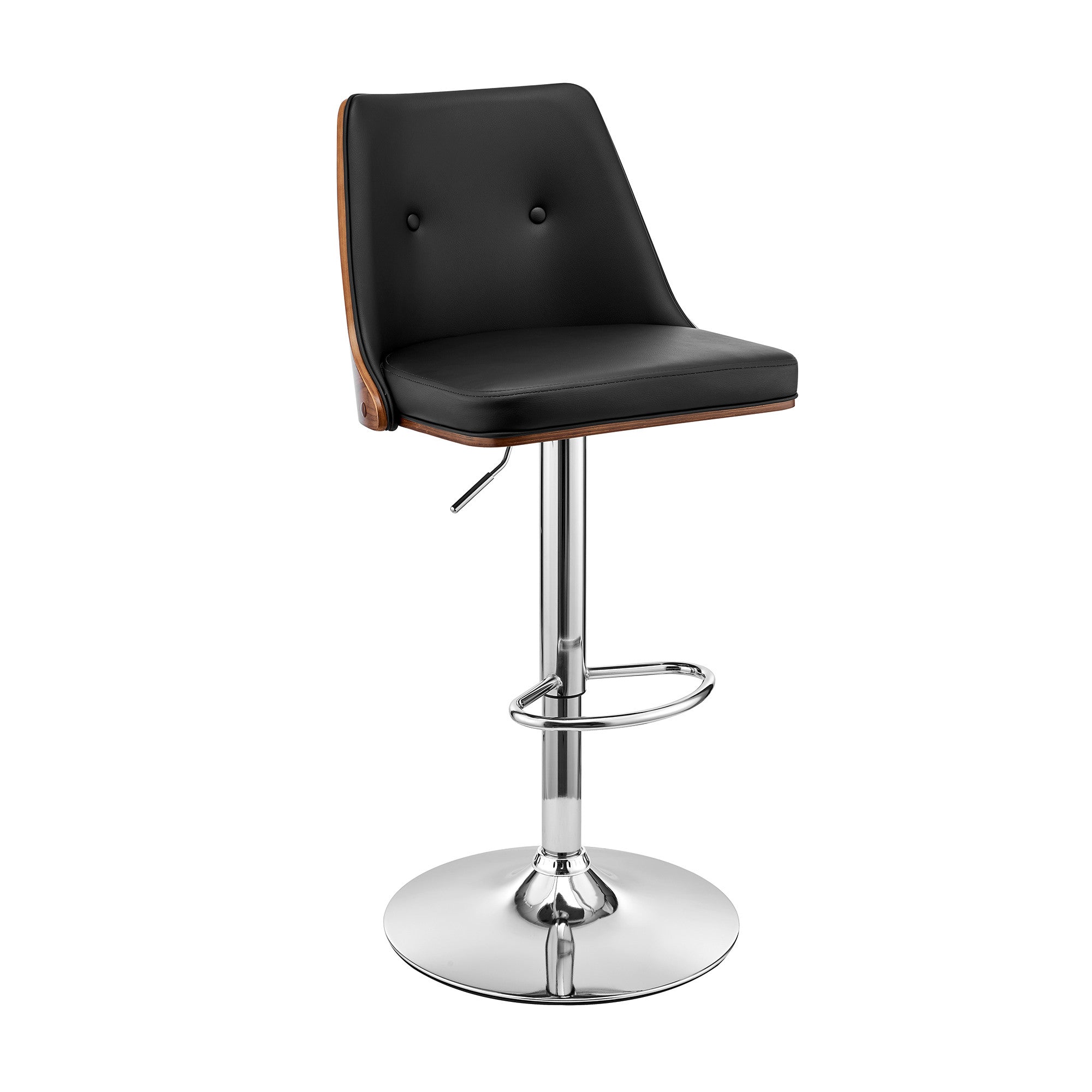 25" Black And Silver Faux Leather And Iron Swivel Adjustable Height Bar Chair-0