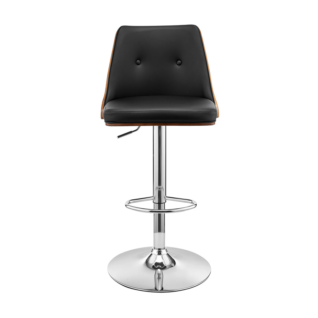 25" Black And Silver Faux Leather And Iron Swivel Adjustable Height Bar Chair-2