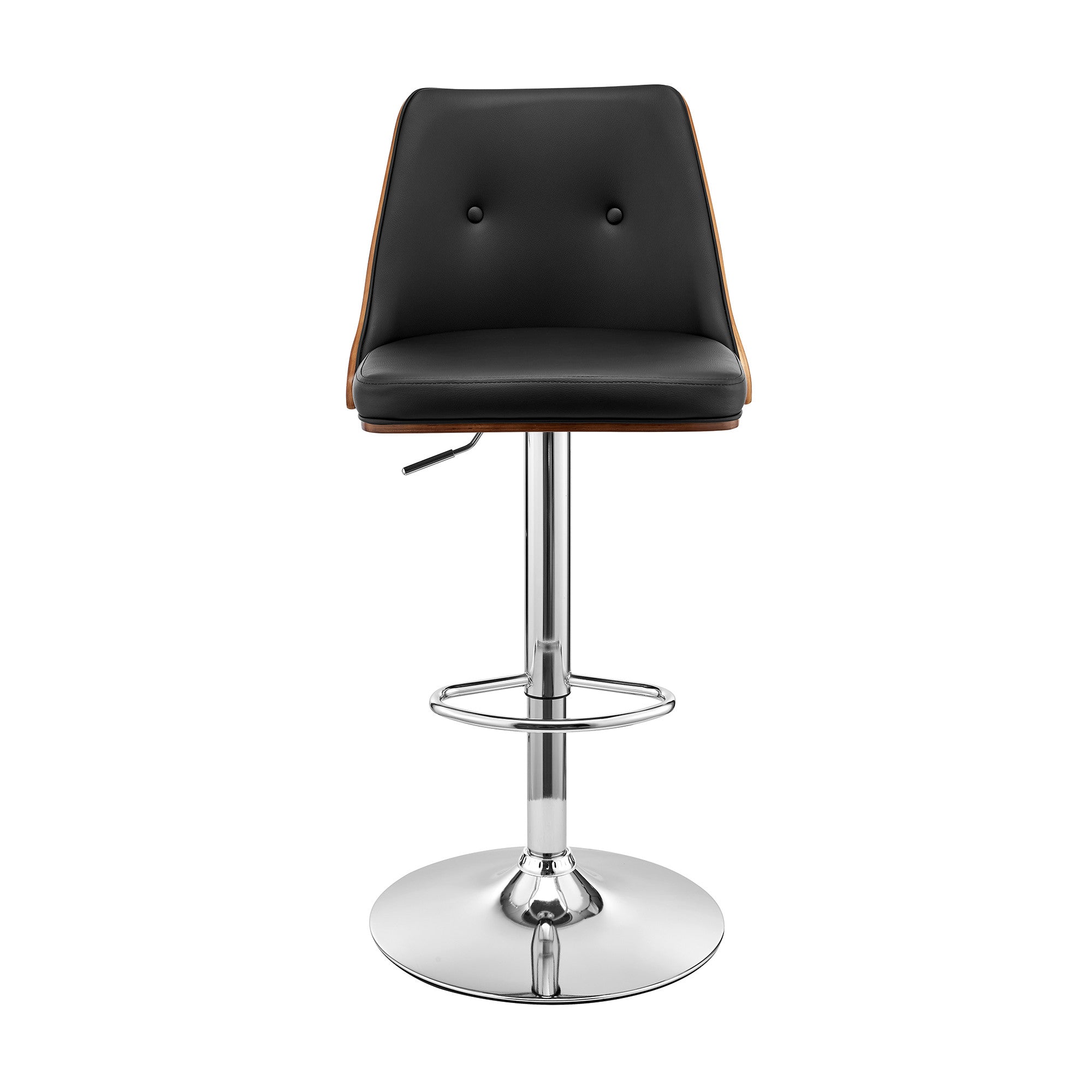 25" Black And Silver Faux Leather And Iron Swivel Adjustable Height Bar Chair-2