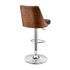 25" Black And Silver Faux Leather And Iron Swivel Adjustable Height Bar Chair-4