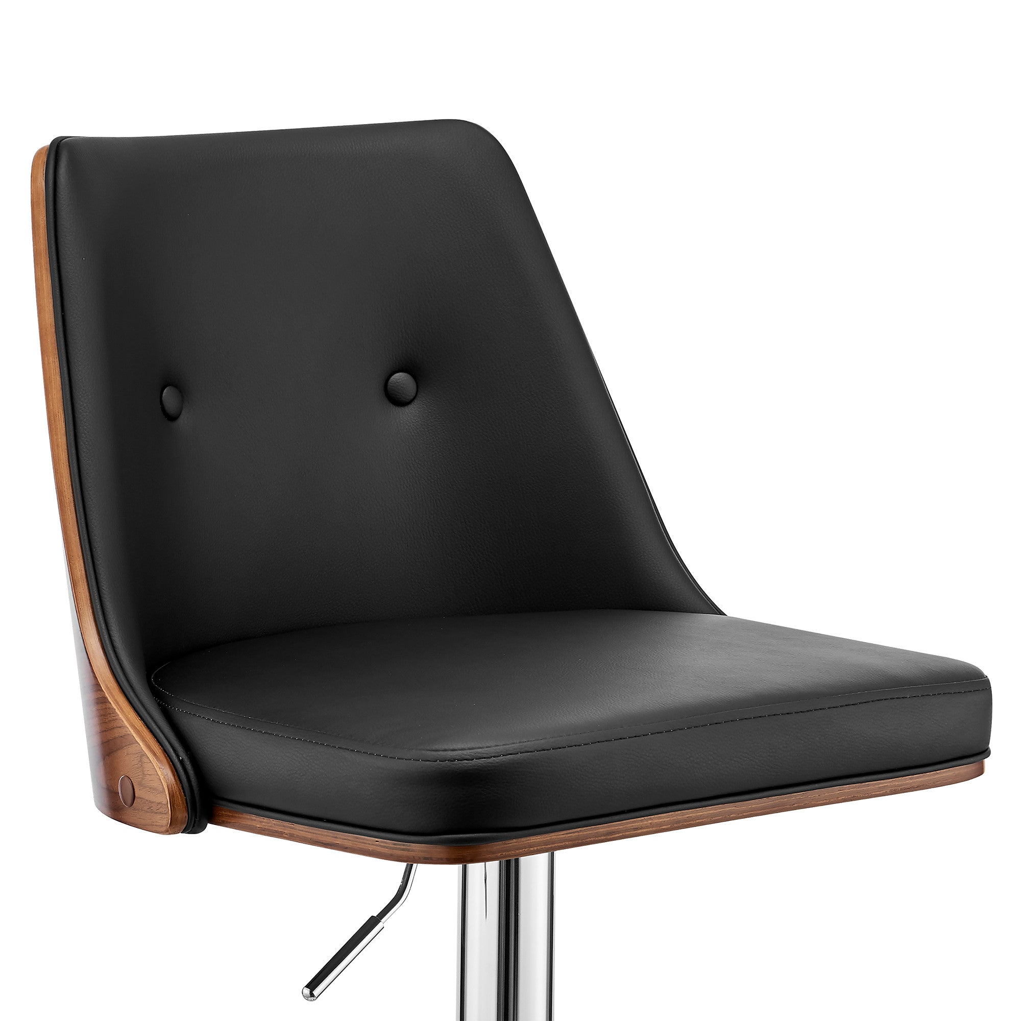 25" Black And Silver Faux Leather And Iron Swivel Adjustable Height Bar Chair-6