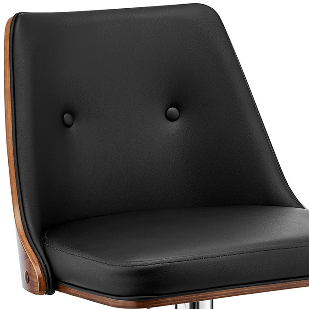 25" Black And Silver Faux Leather And Iron Swivel Adjustable Height Bar Chair-7