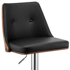 25" Black And Silver Faux Leather And Iron Swivel Adjustable Height Bar Chair-8