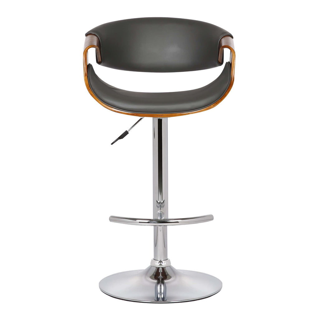 24" Gray And Silver Solid Wood Swivel Low Back Adjustable Height Bar Chair-2