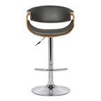 24" Gray And Silver Solid Wood Swivel Low Back Adjustable Height Bar Chair-2