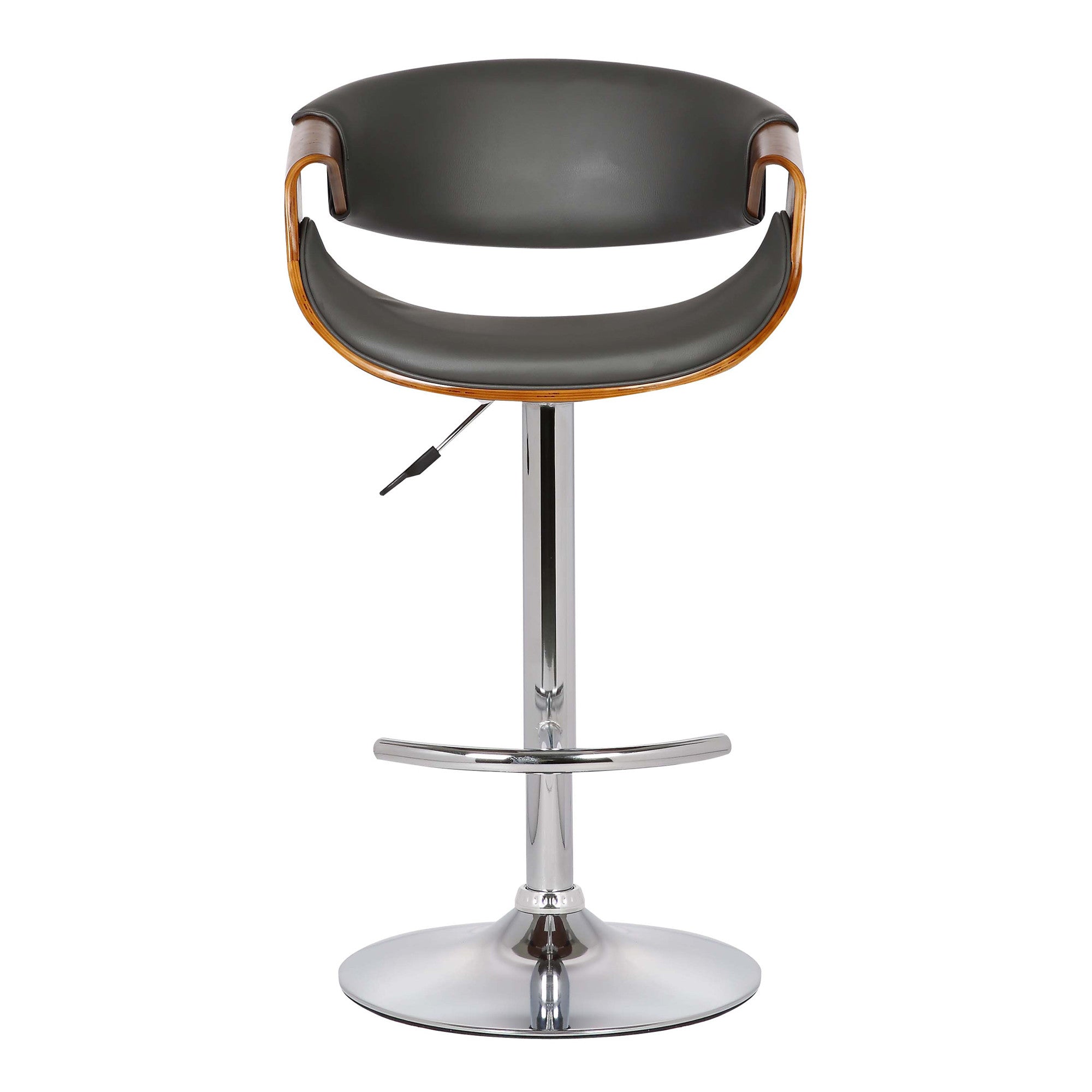 24" Gray And Silver Solid Wood Swivel Low Back Adjustable Height Bar Chair-2