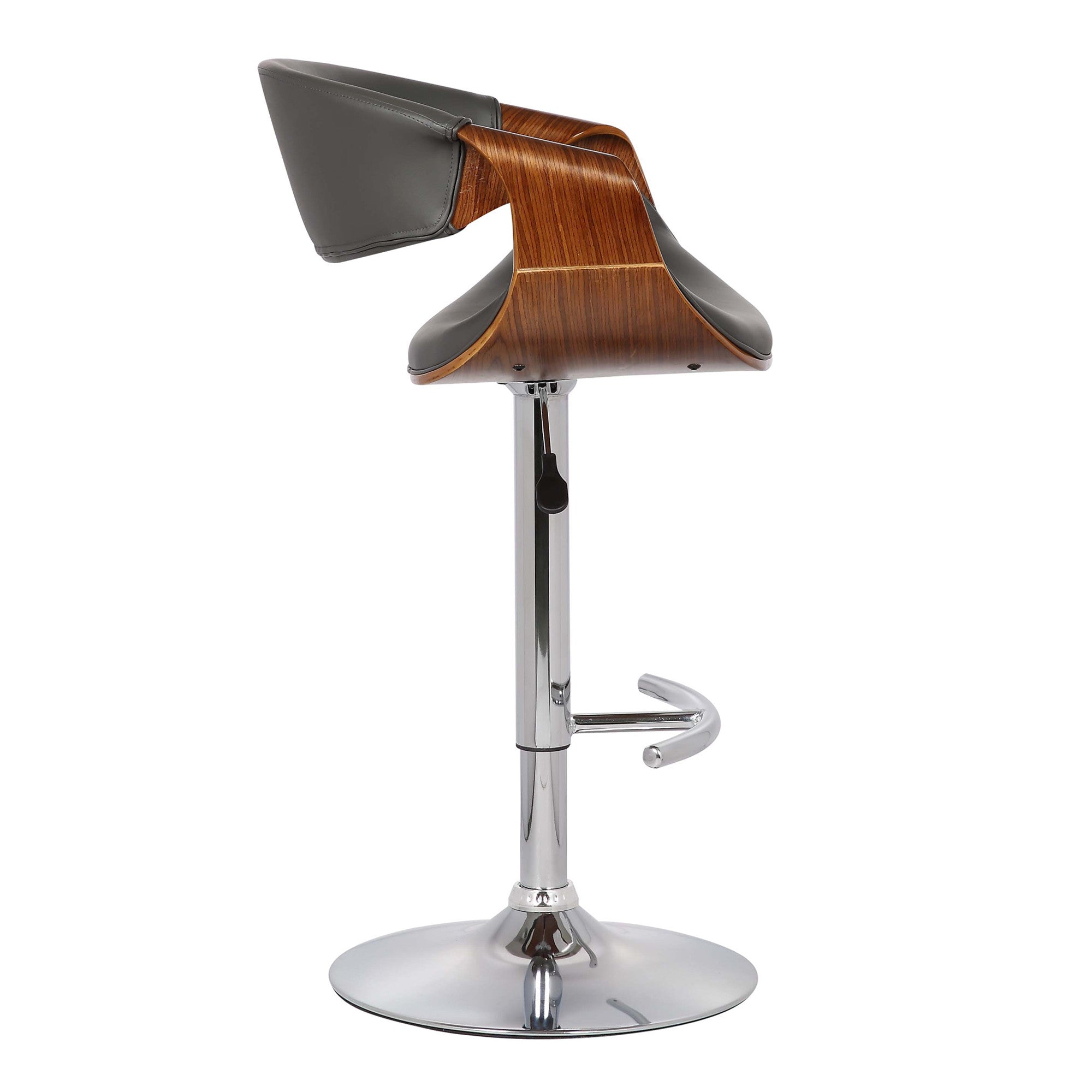 24" Gray And Silver Solid Wood Swivel Low Back Adjustable Height Bar Chair-3