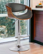 24" Gray And Silver Solid Wood Swivel Low Back Adjustable Height Bar Chair-1