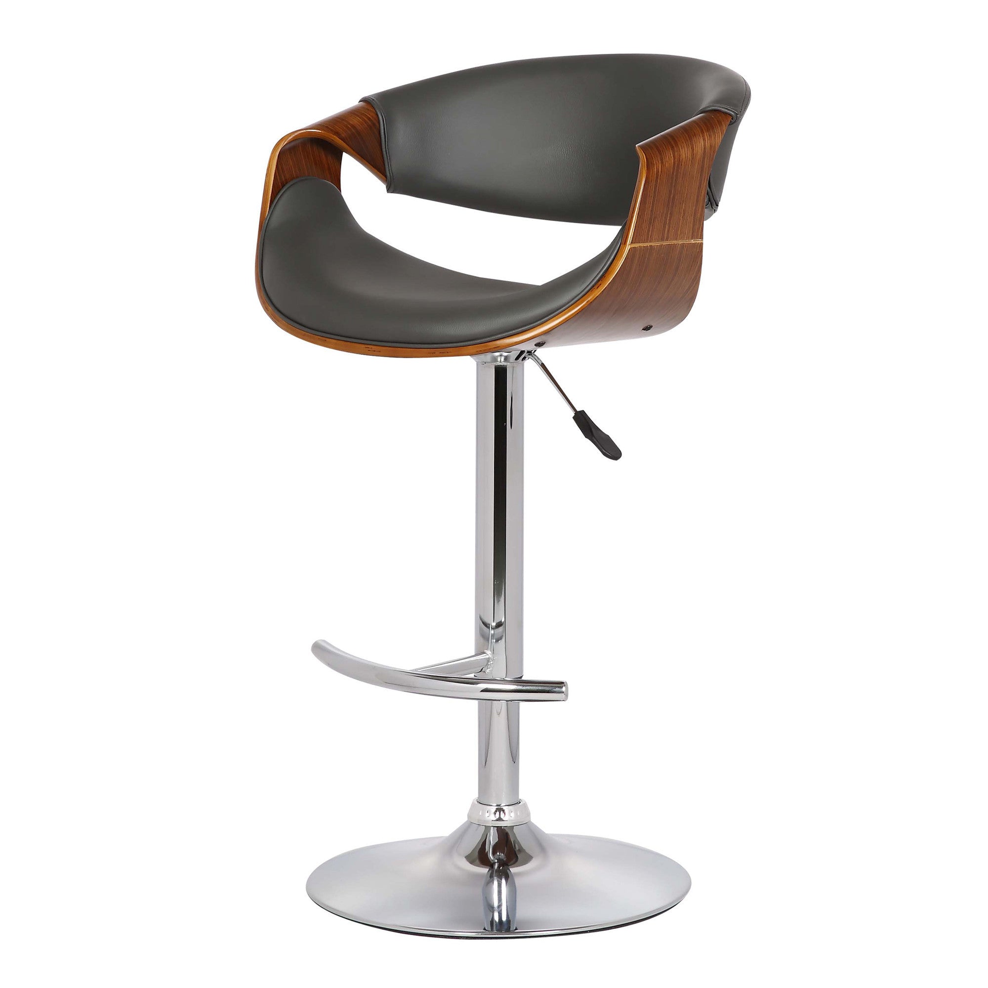 24" Gray And Silver Solid Wood Swivel Low Back Adjustable Height Bar Chair-8