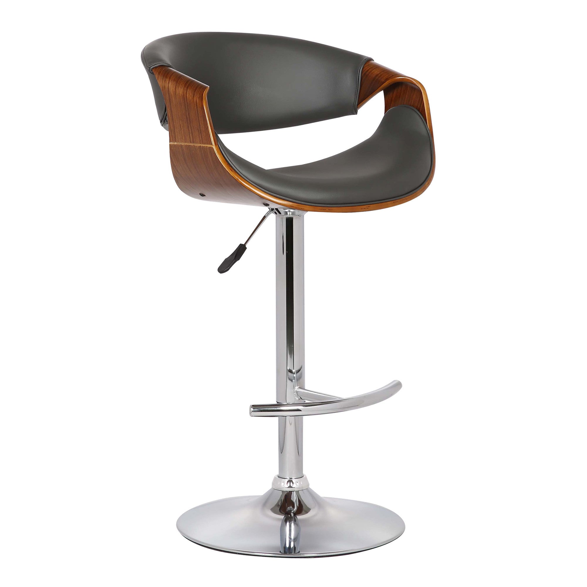 24" Gray And Silver Solid Wood Swivel Low Back Adjustable Height Bar Chair-0