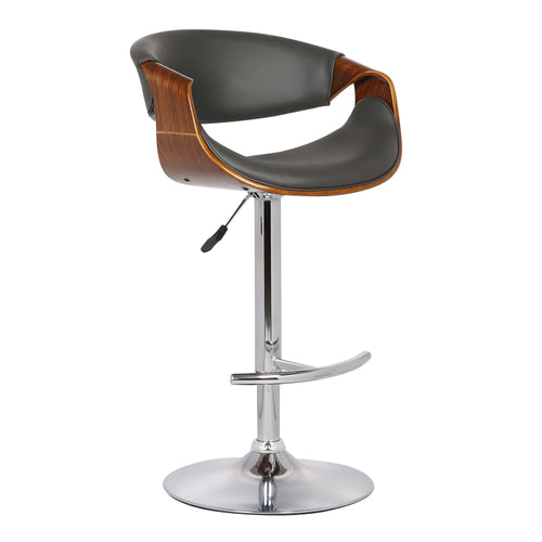 24" Gray And Silver Solid Wood Swivel Low Back Adjustable Height Bar Chair-0
