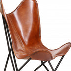 32" Brown and Black Genuine Leather Butterfly Chair-3