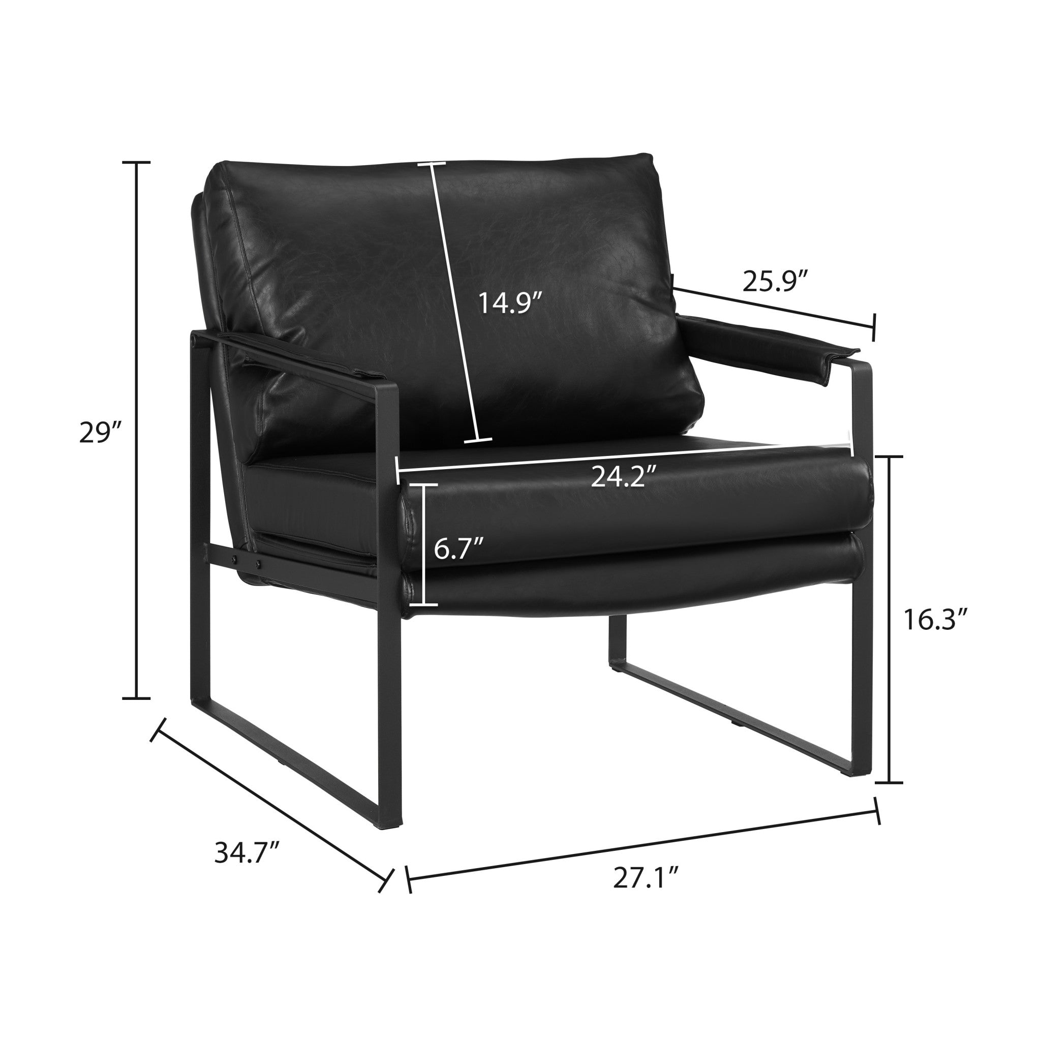 27" Black Faux Leather Arm Chair-5