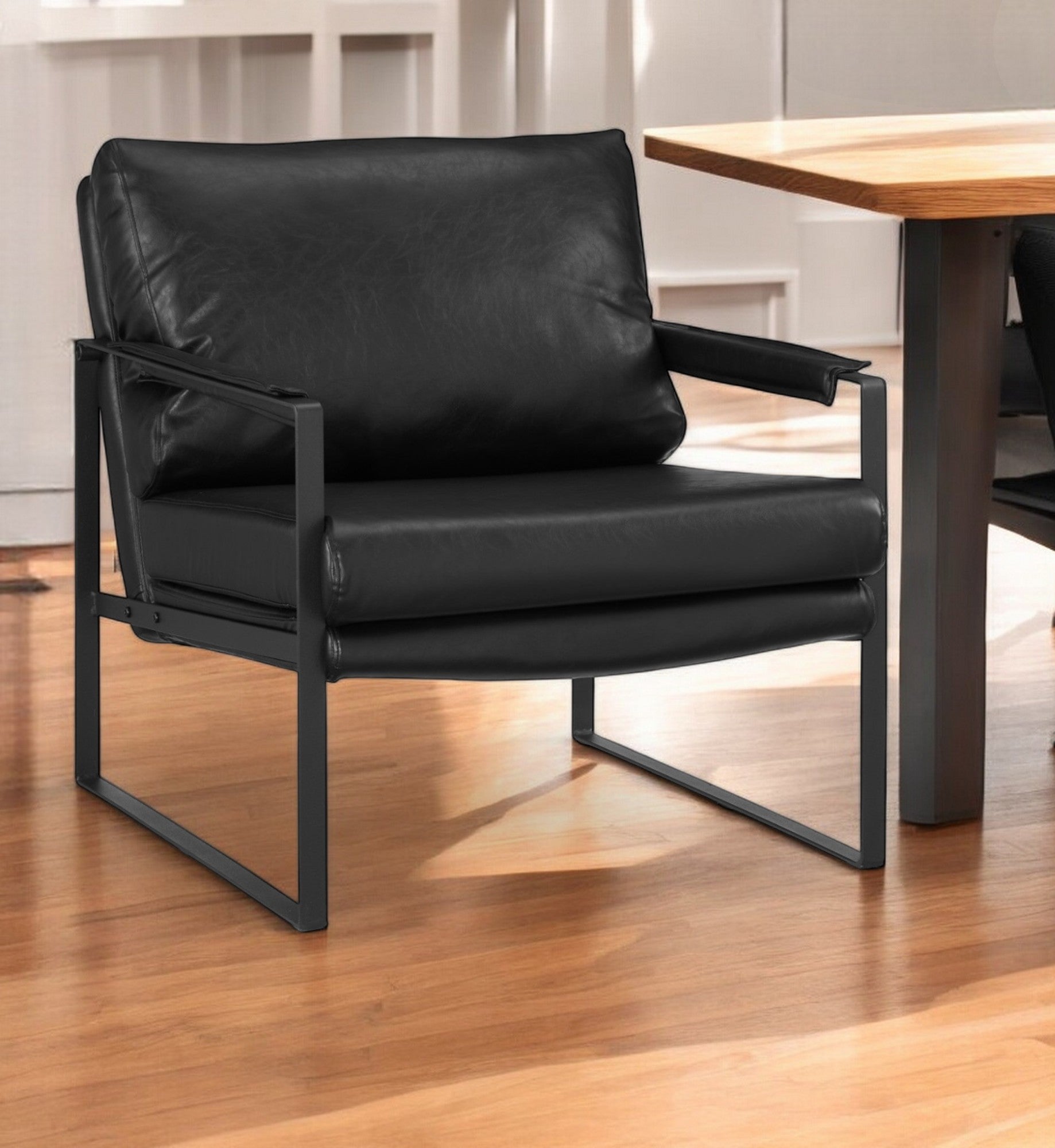 27" Black Faux Leather Arm Chair-0