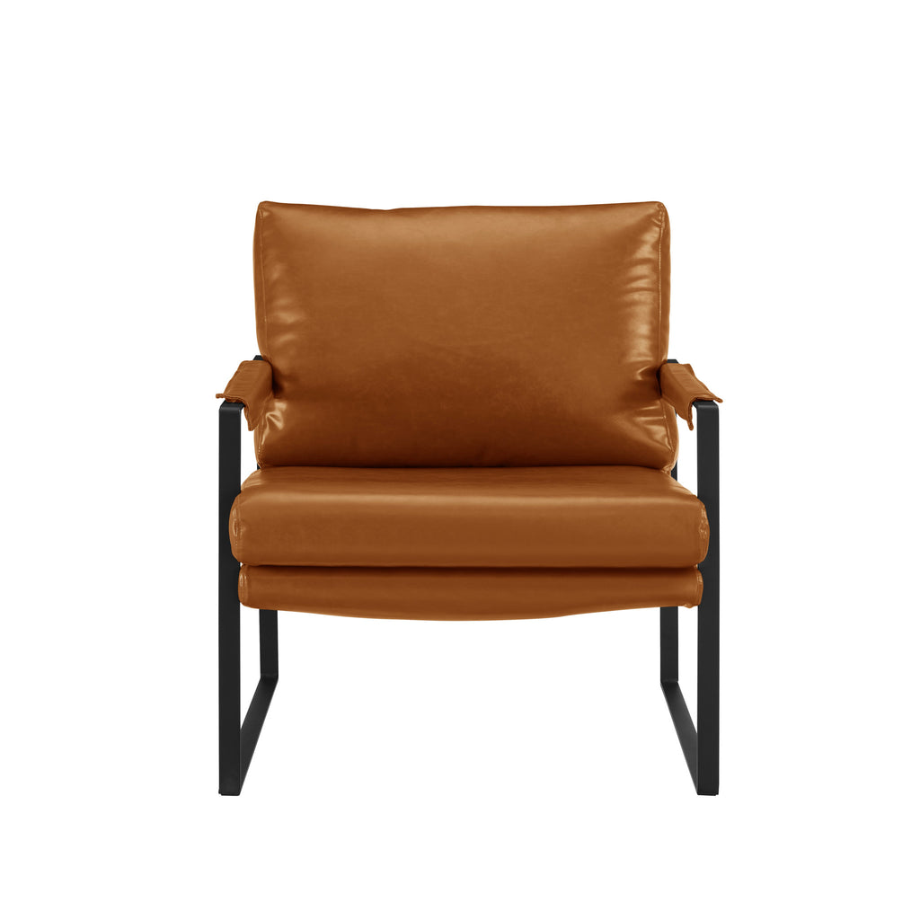 27" Brown Faux Leather And Black Arm Chair-1