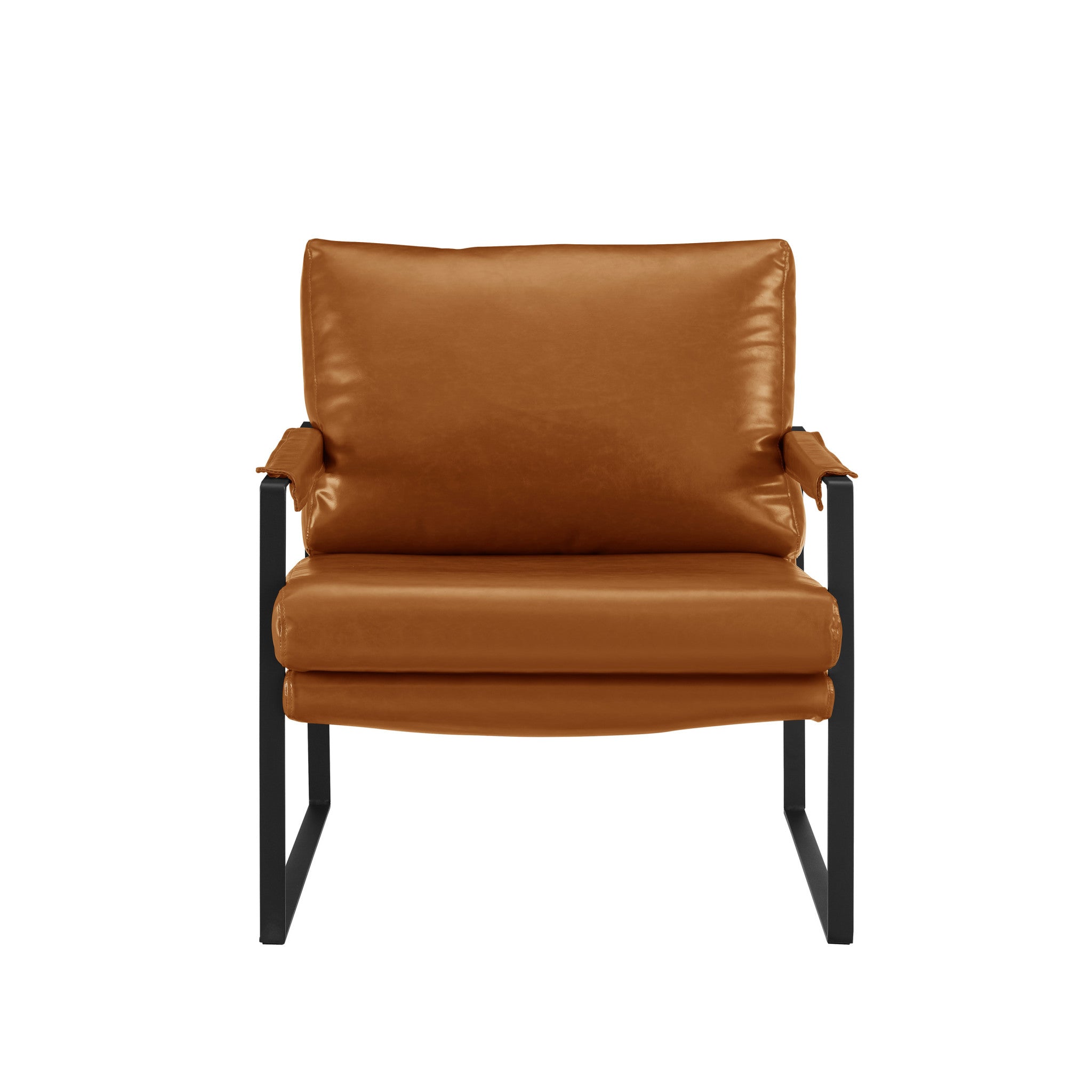 27" Brown Faux Leather And Black Arm Chair-1