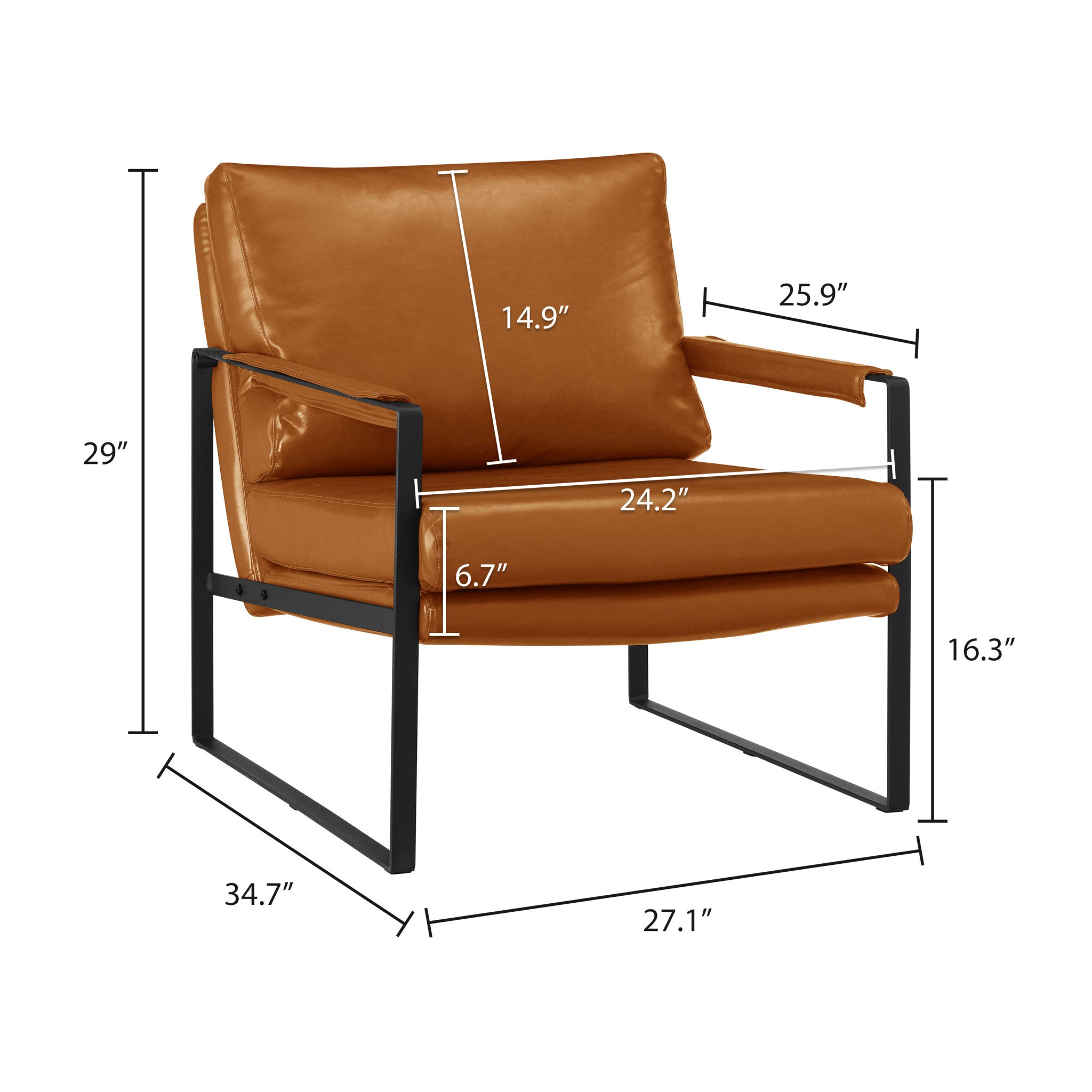 27" Brown Faux Leather And Black Arm Chair-5