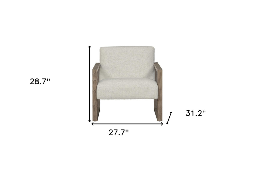 28" Beige and Ash Gray Fabric And Wood Arm Chair-5