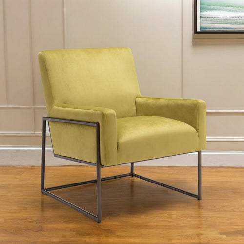 26" Olive Green And Bronze Velvet And Upholstered Arm Chair-1