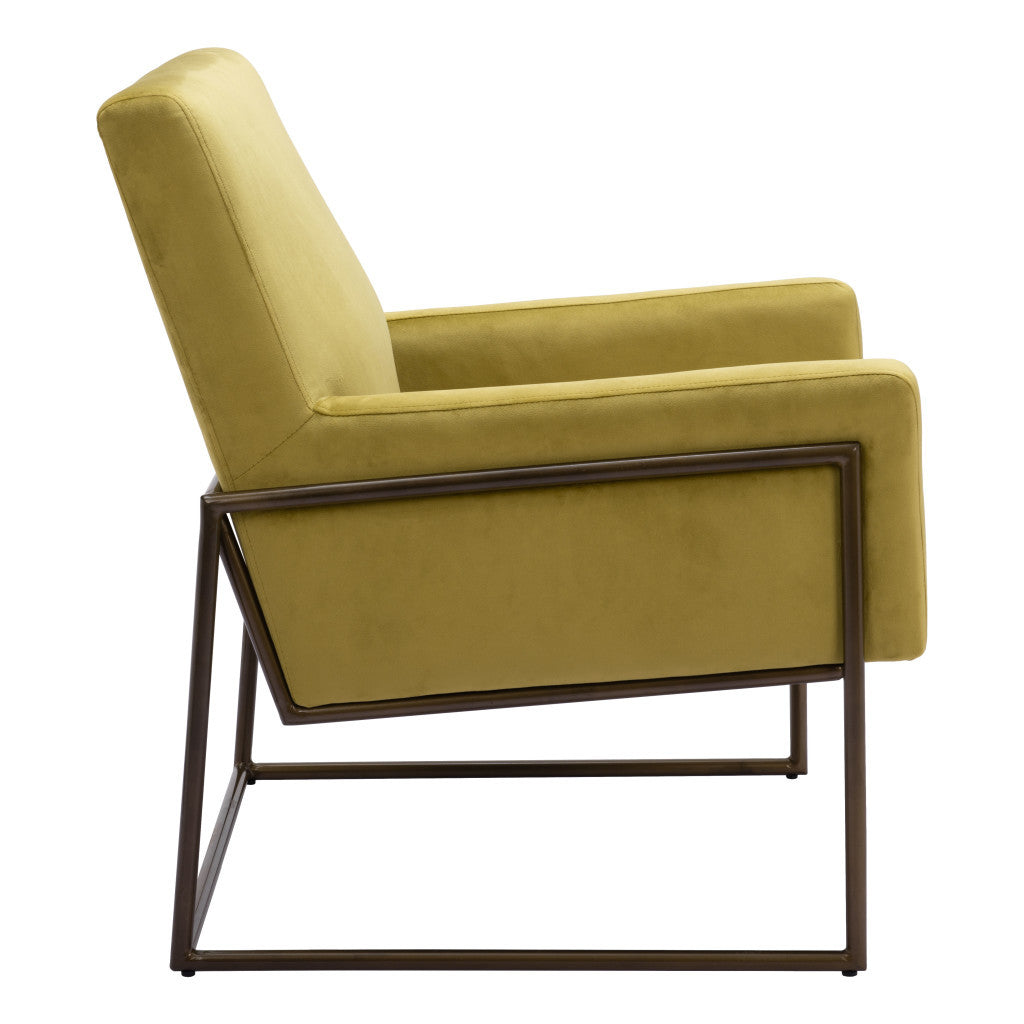 26" Olive Green And Bronze Velvet And Upholstered Arm Chair-2