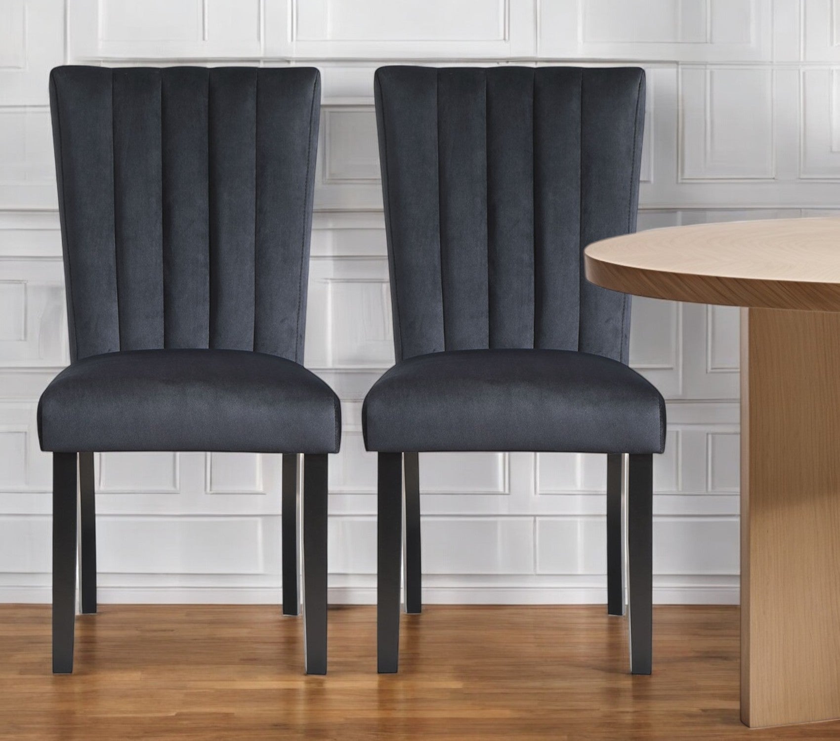 Set of Two Black Upholstered Velvet Dining Side Chairs-0