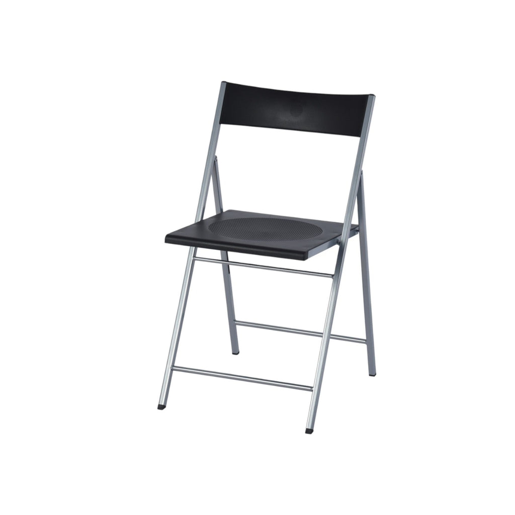 Set of Six Black and Silver Folding Side Chairs-2