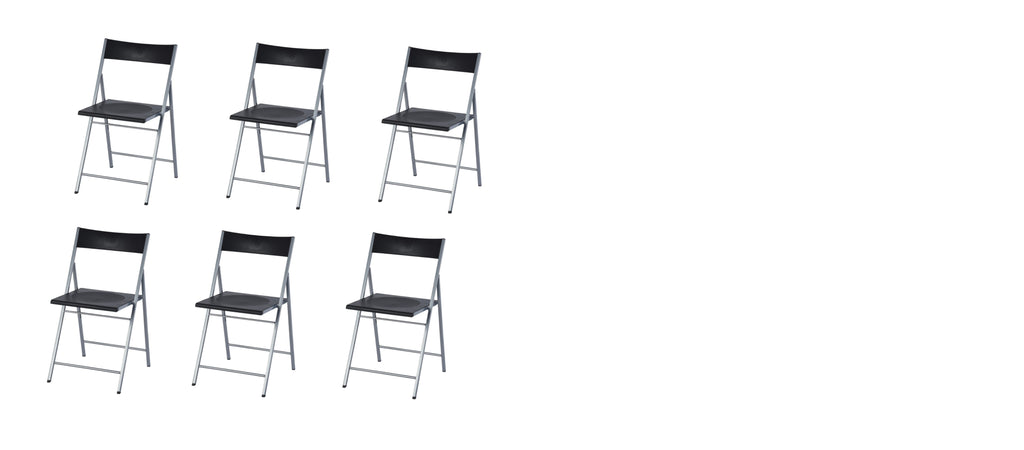 Set of Six Black and Silver Folding Side Chairs-1