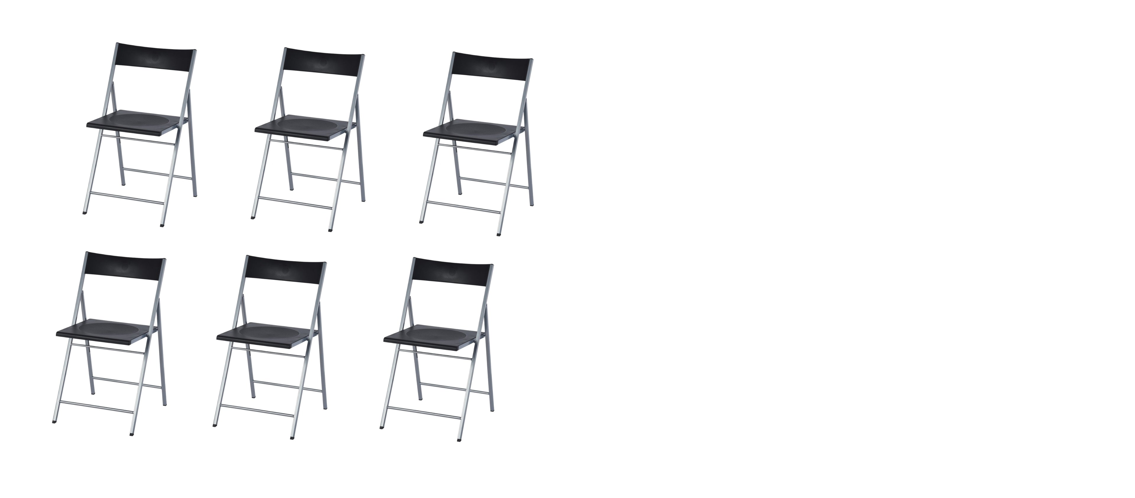 Set of Six Black and Silver Folding Side Chairs-1