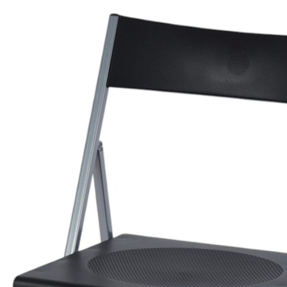 Set of Six Black and Silver Folding Side Chairs-8