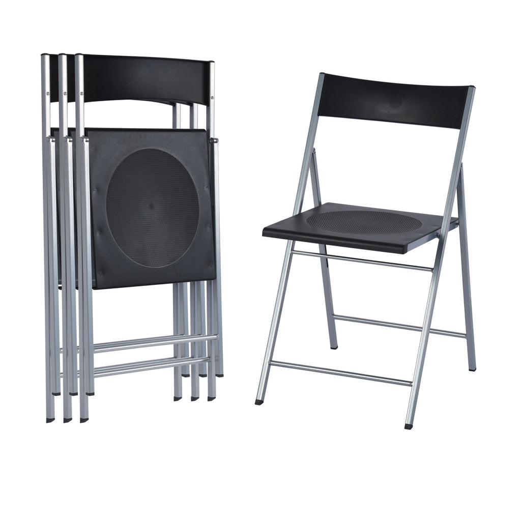 Set of Six Black and Silver Folding Side Chairs-5