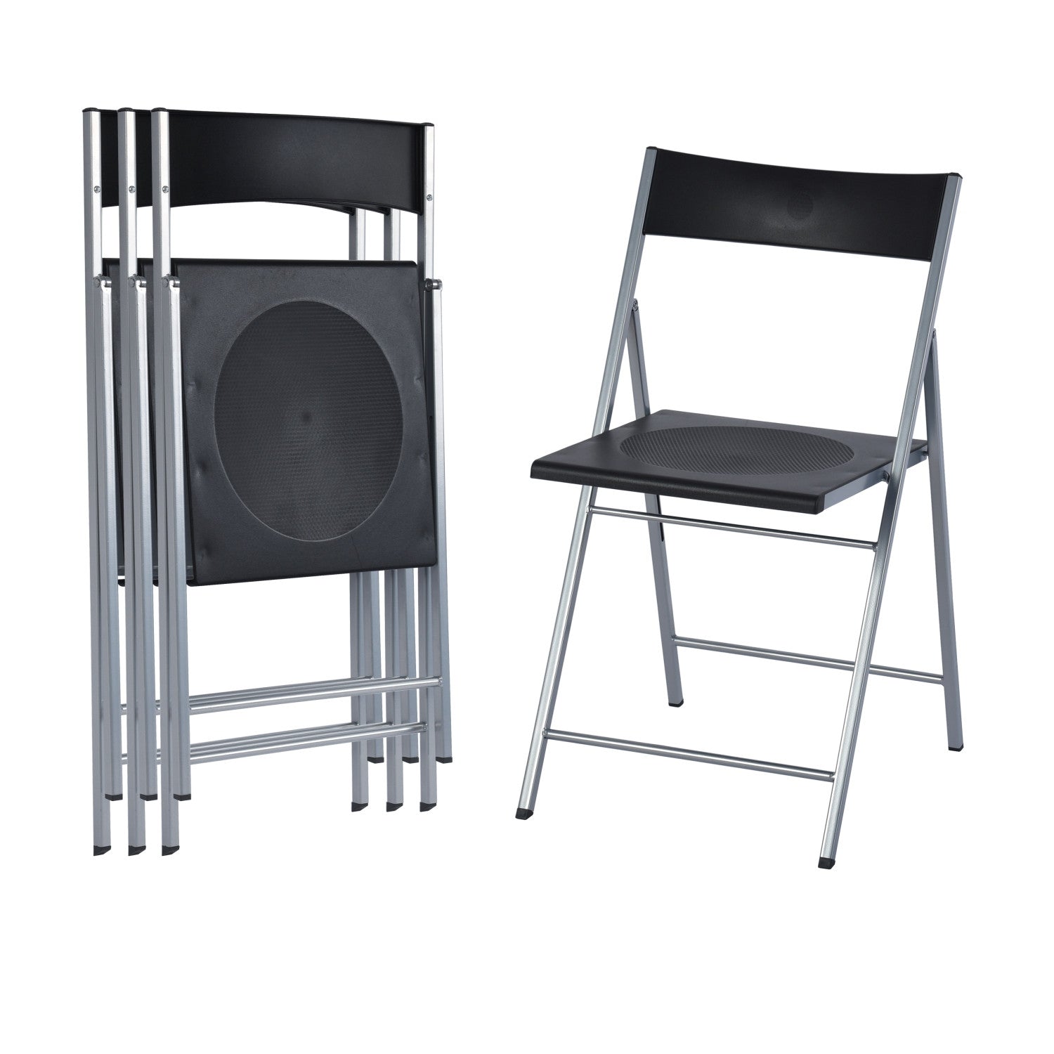 Set of Six Black and Silver Folding Side Chairs-5
