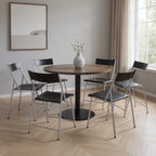 Set of Six Black and Silver Folding Side Chairs-0