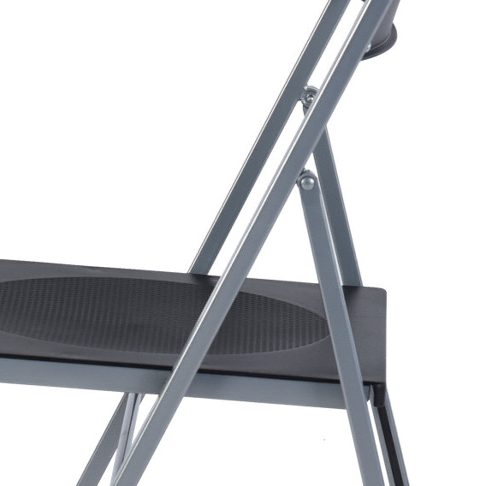 Set of Six Black and Silver Folding Side Chairs-7