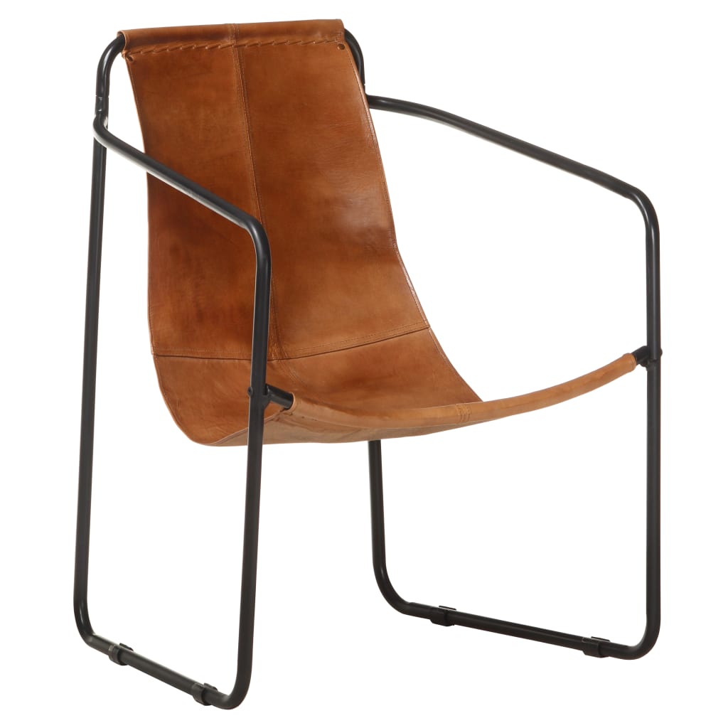 vidaXL Armchair Accent Chair with Iron Frame for Living Room Real Leather-1