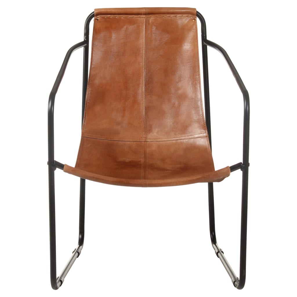 vidaXL Armchair Accent Chair with Iron Frame for Living Room Real Leather-3