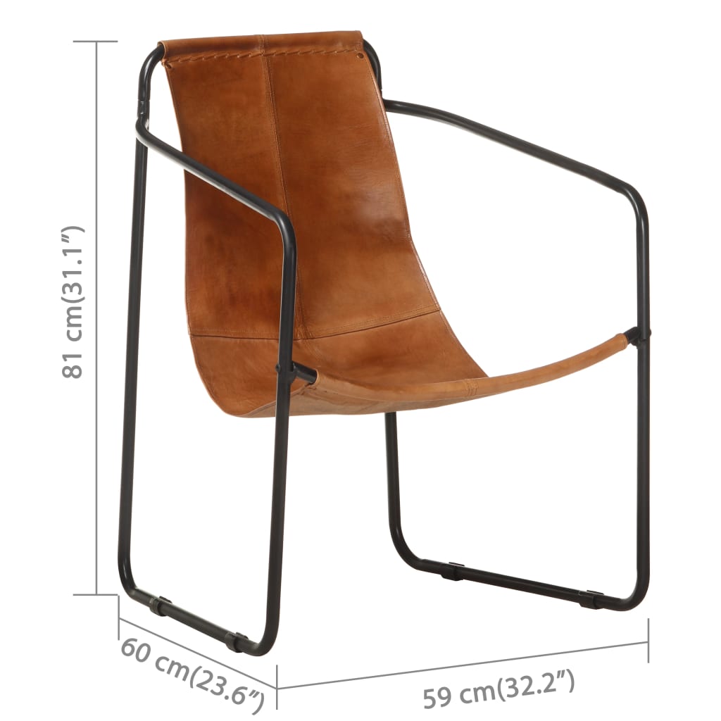 vidaXL Armchair Accent Chair with Iron Frame for Living Room Real Leather-2